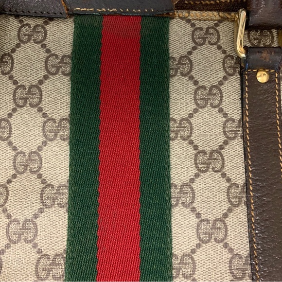 Gucci Beige and Brown Canvas Bag with Red and Green Accent Needs Restoration - Picture 11 of 16